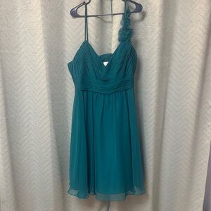Chic One-Shoulder Teal Dress